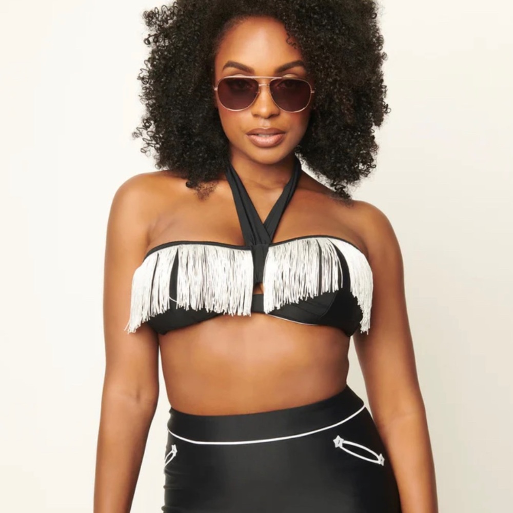 Unique Vintage Swim Black Western Star Mrs Cooper Swim halter Top. Size Large - Picture 4 of 4